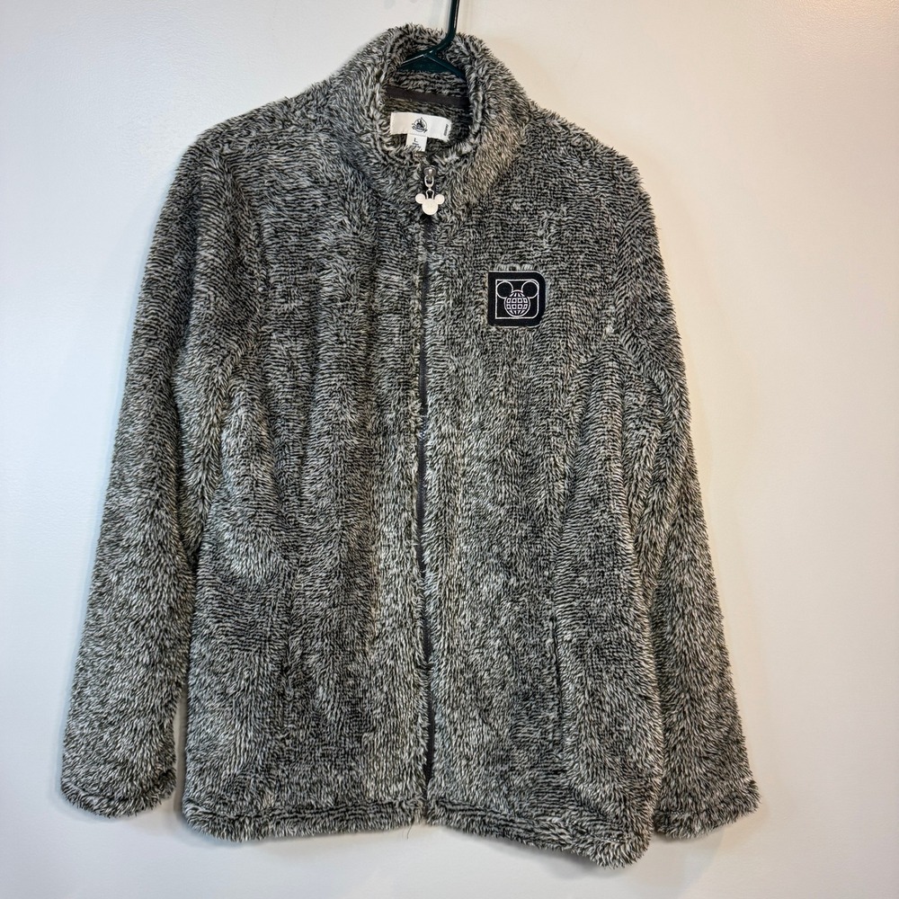Disney Fleece Jacket Womens L Mickey Mouse Patch Zip Up Cozy Outerwear‎ Winter